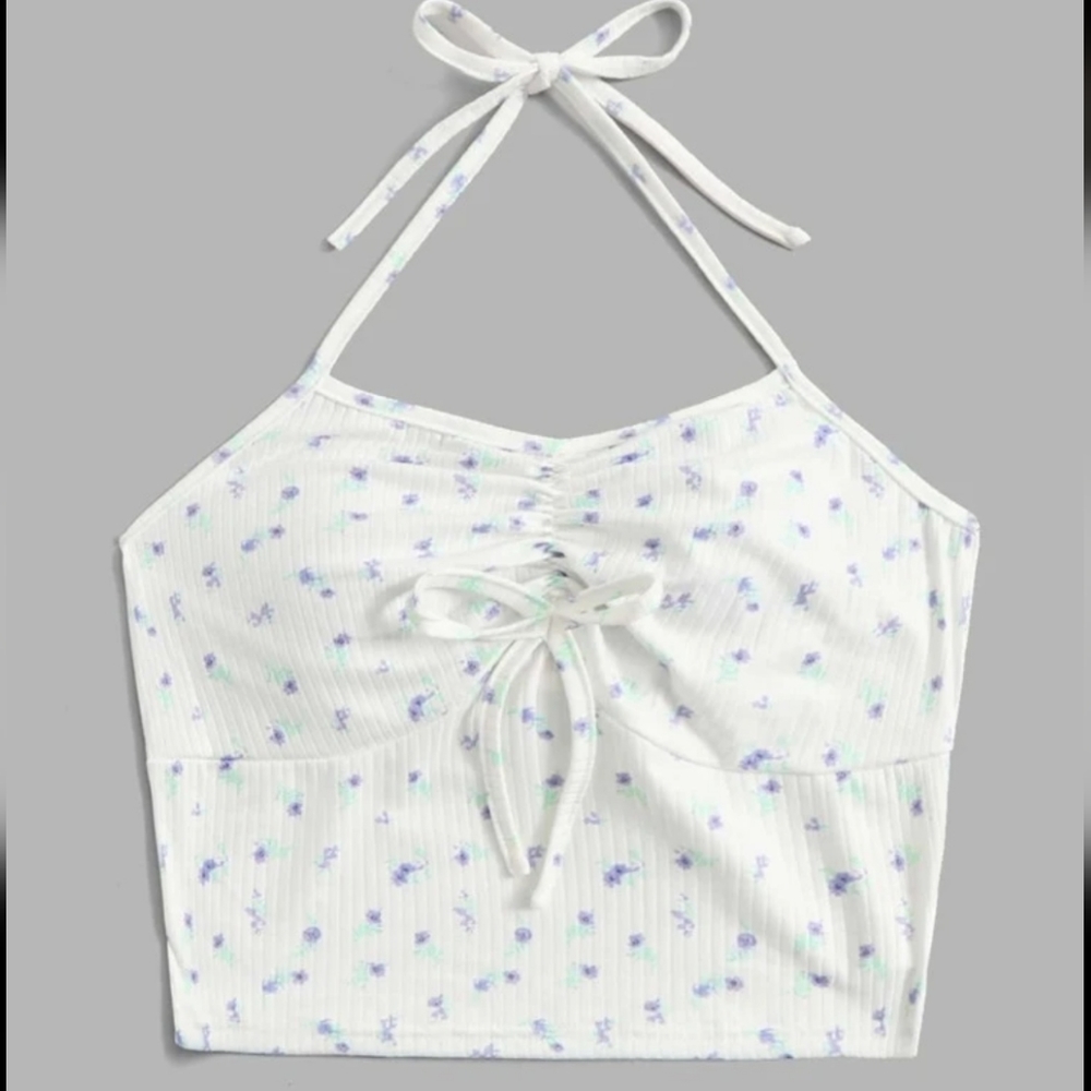 Ditsy Floral Ruched Halter Top